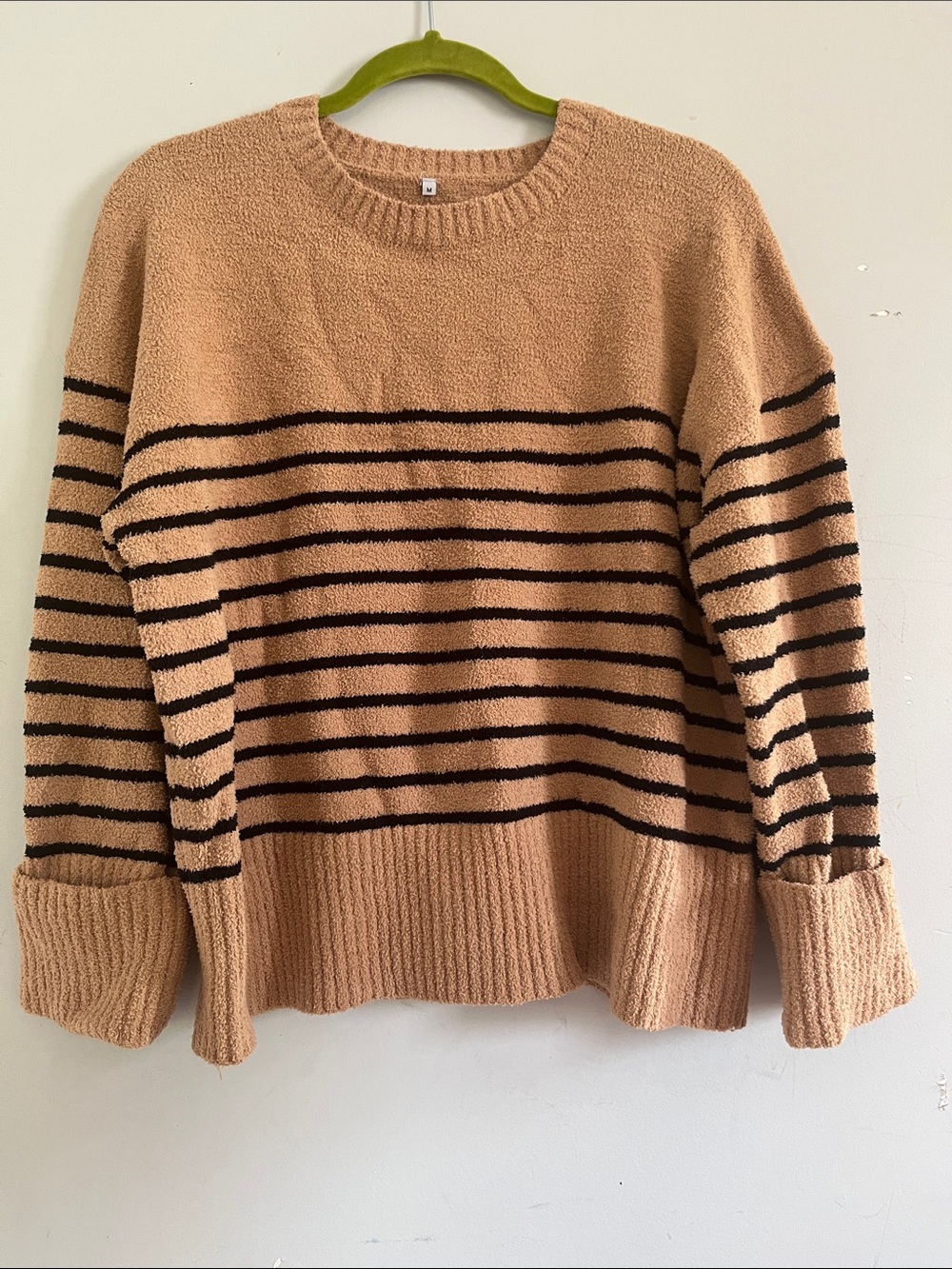 Striped Crewneck Sweater in Camel/Black
